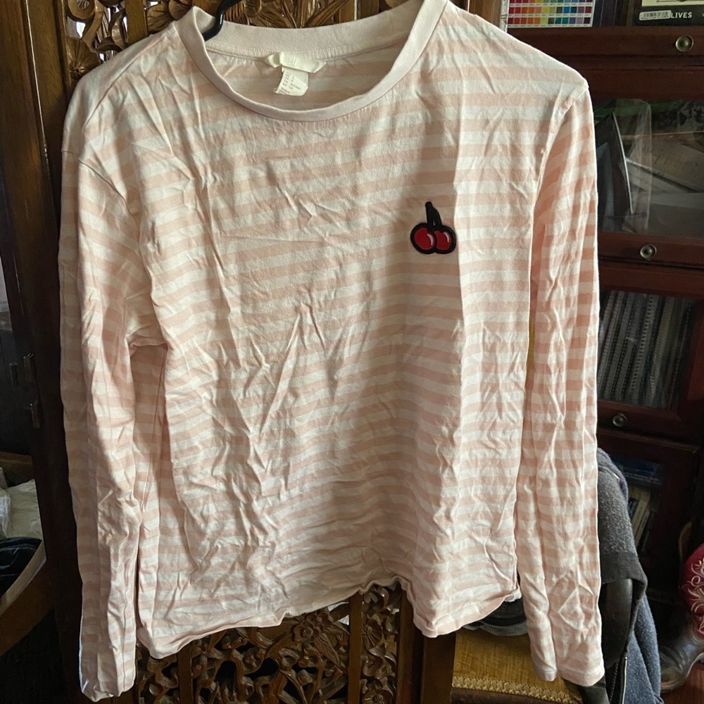 Blush pink and white stripped long sleeve
